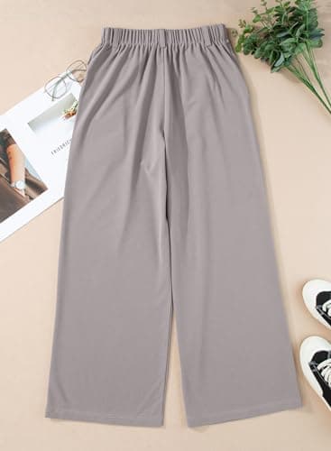 EVALESS Women's Wide Leg Pants with Pockets High Waisted Office Business Casual Dressy Plain Comfy Waffle Knit Lounge Pants for Ladies Black Large - Image 7