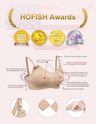 HOFISH Women's Full Cup Lightly Padded Wirefree Maternity Breastfeeding Nursing Bra Size XL, 3PCS/Pack(Pink-Black-Beige) - Image 2