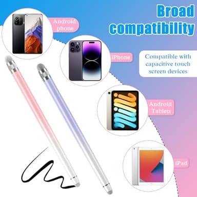 2PCS Stylus Pens for Touch Screens,Stylus Pen for iPhone/iPad/Tablet Android/Microsoft Surface,Compatible with Touch Screens(White Pink/White Purple) - Image 6