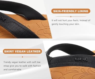 ONCAI Flip Flops For Women Yoga Mat Non-Slip Womens Flip Flops Sandals Summer Beach Slippers With Arch Support Slip On Lightweight EVA Sole Khaki/Black Size 7.5 - Image 3