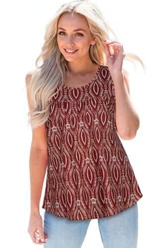 Plus Size Tops for Women Tank Tops 2024 Trendy Casual Flowy Blouse Tunic(Red Semicircle Pattern,XXL) - Image 3