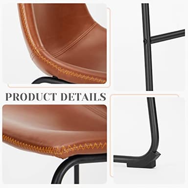 Sweetcrispy Bar Stools Set of 2, Counter Height Bar Stools with Back, 26 inch Armless Industrial Faux Leather Barstools with Metal Legs and Footrest, Dining Chairs for Home Island, Whiskey Brown - Image 5
