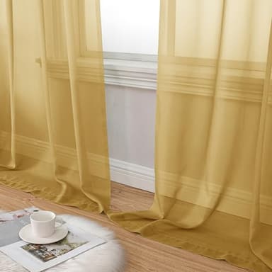 Aiyufeng Gold Sheer Curtains 63 Inch Length 2 Panels Set, Light Filtering Gold Window Curtain Drapes Treatment for Kitchen, Bedroom,Children Room, Dual Rod Pocket, 2 Pack of 42 x 63" - Image 6