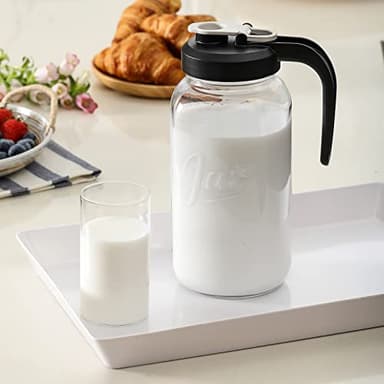 AOZITA 64 oz Glass Pitcher with Lid - 2 Quart Mason Jar Pitcher with Filter Lid, Wide Mouth Jar Leak-proof Water Jug, Heavy Duty Glass Container for Water, Juice, Milk, Tea, Iced Coffee, and Drinks - Image 5
