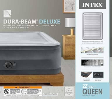 Intex 64417ED 22in Queen Dura-Beam Comfort Plush High-Rise Inflatable Air Mattress with Built in Pump for Travel and Camping, 600lb Weight Capacity - Image 10