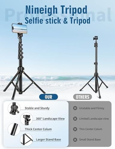 Nineigh Phone Tripod, 85" Tripod for Cell Phone iPhone with Gooseneck, Aluminum Tripods Stand for Video Recording Photo Vlog, Travel Cellphone Tripod with Remote Compatible with iPhone Android - Image 7