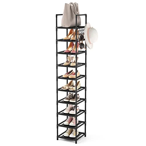 LANTEFUL Tall Narrow Shoe Rack for Entryway, 10-Tier Sturdy Metal Shoe Shelf Storage 10-15 Pairs of Shoes and Boots, Space Saving Corner Shoe Rack Organizer for Closet,Doorway,Garage,Living Room - Image 1