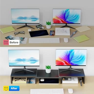 OUTIOE Dual Monitor Stand for Desk, Metal Computer Stand, Desk Shelf Riser,Desktop Organizer for Home and Office Use (Black) - Image 2