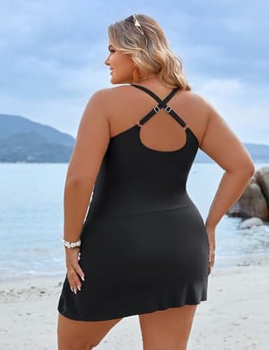 Blooming Jelly Women Plus Size Swim Dress Swimsuits One Piece Maternity Tummy Control Bathing Suit (XXL, Black) - Image 2