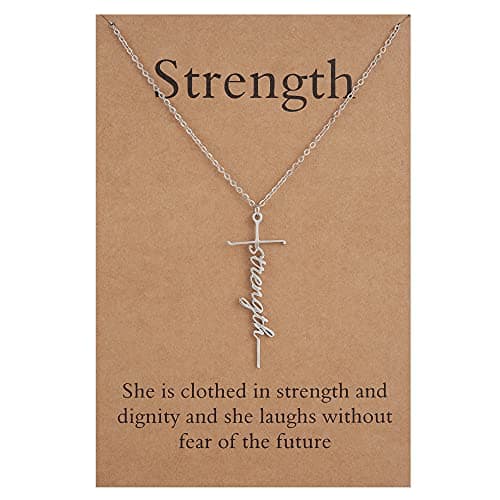 Lcherry Strength Cross Pendant Necklace Stainless Steel Strength Neckalce Religious Jewelry for Women - Image 1