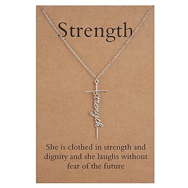 Lcherry Strength Cross Pendant Necklace Stainless Steel Strength Neckalce Religious Jewelry for Women - Image 1