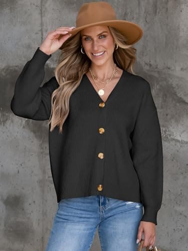 ANRABESS Women Cardigan Sweaters 2024 Fall Oversized Button Open Front Knit Lightweight Cardigans Fall Outfits Outerwear Black Medium - Image 2