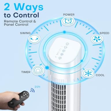 MYICY Evaporative Air Cooler, 35" Windowless Air Conditioner Portable w/3 Speeds, 25ft Remote, Smart Timer & Water Tank, Portable Air Conditioners No Windows Needed, 90°Oscillating AC Unit for Room - Image 5