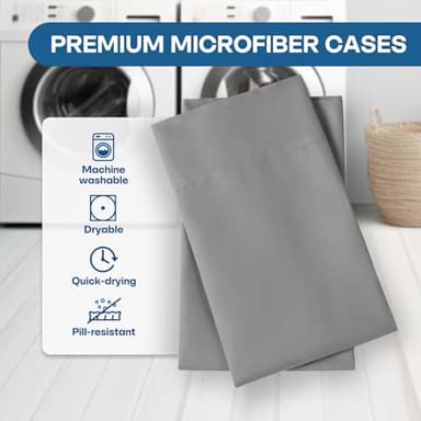 Comfyanno Queen Size Pillow Cases Set of 2, Soft & Breathable Pillowcases, Envelope Closure, Wrinkle-Free, Fade & Stain Resistant, Brushed Microfiber Fabric, Bed Pillow Covers - 20” x 30”, Gray - Image 6