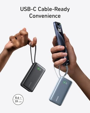 Anker Nano Power Bank, 10,000mAh Portable Charger with Built-in USB-C Cable, 30W Recharging, 30W Max Output with USB-C&A, for iPhone 16/15 Series, MacBook, Galaxy, AirPods, and More - Image 3