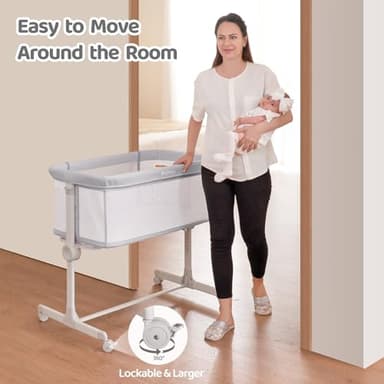 Ezebaby Baby Bassinet Bedside Sleeper, Portable Bedside Bassinet for Baby Newborn Infants with Adjustable 7 Heights and All Mesh Sides, Mattress & Sheet Included - Image 6