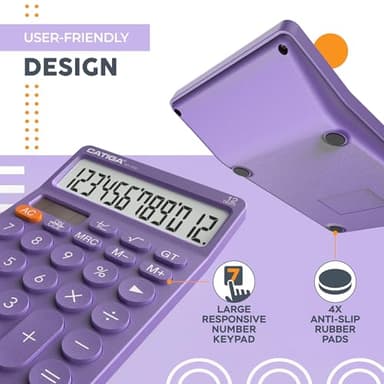 CATIGA 12 Digit Desktop Calculator Basic Desk Calculator with Large LCD Display, Big Buttons, 4 Function, Solar and Battery Dual Power, for Office, School, Home, SD-1292 Purple - Image 5