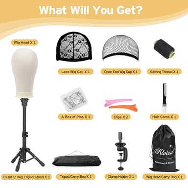 Klvied Wig Mannequin Stand for Desktop, Dual-use 22 Inch Canvas Wig Head Display, Adjustable Clamp Wig Holder, Manikin Head Stand Set for Cosmetology Hairdressing Training with Carrying Case - Image 8