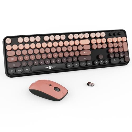 FOPETT Wireless Keyboard and Mouse Combo - 2.4G Full-Sized Cute Colorful Mouse and Keyboard with 104 Round Keys Retro Typewriter Keyboard for Laptop/Windows/PC - Pink Gradient - Image 1
