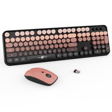 FOPETT Wireless Keyboard and Mouse Combo - 2.4G Full-Sized Cute Colorful Mouse and Keyboard with 104 Round Keys Retro Typewriter Keyboard for Laptop/Windows/PC - Pink Gradient - Image 1