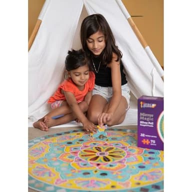 Kulture Khazana: Mirror Magic - 75pc Floor Puzzle, Silver Foil Rangoli, 32" Round Jigsaw, Indian Art, Diwali-Holi-Festivals Decoration, Kids Ages 4+ - Image 7