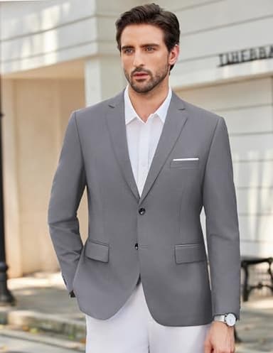 COOFANDY Mens Two Button Blazer Jacket Big and Tall Formal Business Suit Jackets, Light Gray, Large - Image 3