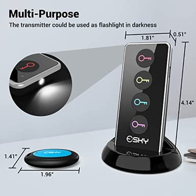 Esky Key Finder Locator with Sound, 85dB Item Trackers with 131ft Range Beeper Tags, Wireless Key Finders for Finding Keys Wallet Remote Control Pet Phone, 4 Receivers & Flashlight - Image 5