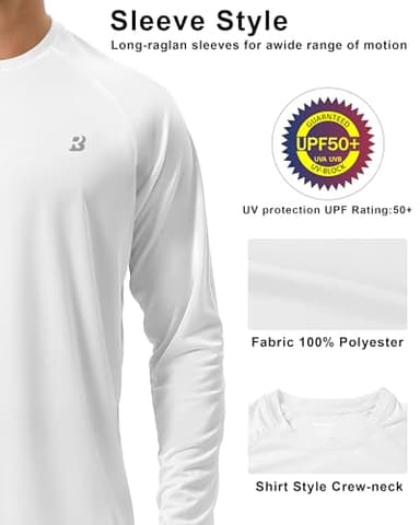 Roadbox Mens UPF 50+ UV Sun Protection Shirts Outdoor Long Sleeve SPF Diving Rash Guard for Fishing Hiking Swimming White - Image 4
