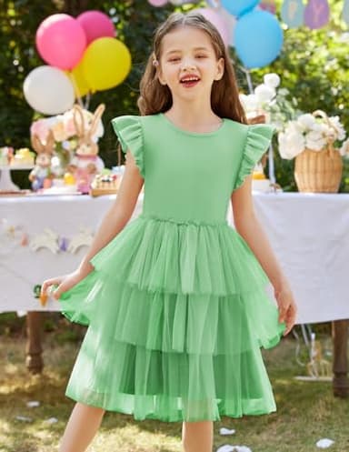 Arshiner Toddler Tutu Dress Girls Rufffle Tiered Green Saint Patrick's Princess Party Sundress for Kid 3-4 Years - Image 2