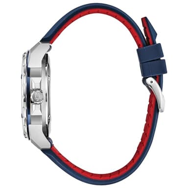Bulova Men's Marine Star 'Series A' Automatic Stainless Steel Case with Blue Textured Silicone Strap, Open Aperture, Silver White Dial Model: 98A225 - Image 2