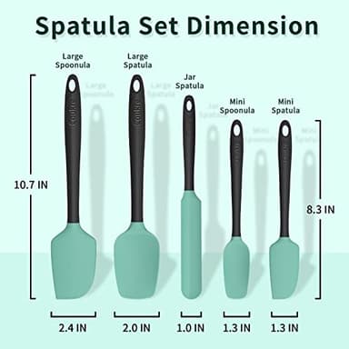 Coukre Silicone Spatula Set of 5,High Temperature Resistant, Food Grade Silicone, Dishwasher Safe, for Baking, Cooking (Aqua Green) - Image 3