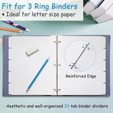 Binder Dividers for 3 Ring Binder, 1/5 Cut Tabs, Letter Size, Blank Write On Page Dividers with 5 Big Tabs for School Office Home, 4 Sets, 20 Dividers, White - Image 4