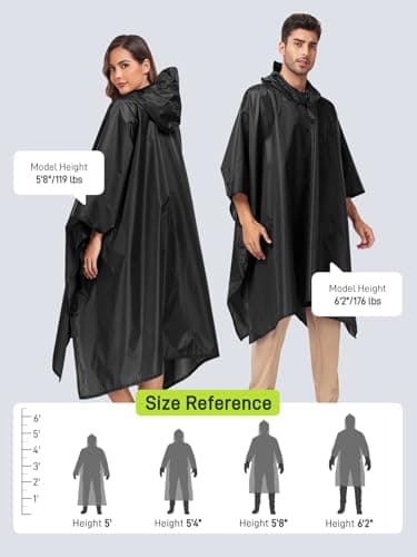 SaphiRose Hooded Rain Poncho Waterproof Raincoat Jacket for Men Women Adults (Black) - Image 2