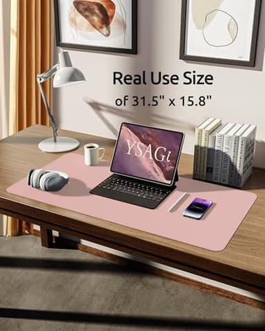 YSAGi Leather Desk Protector, Office Mat, Large Mouse Mat, Non-Slip PU Leather Blotter, Laptop Desk Pad, Waterproof Writing Pad for Office and Home (Light Pink, 31.5" x 15.8") - Image 5