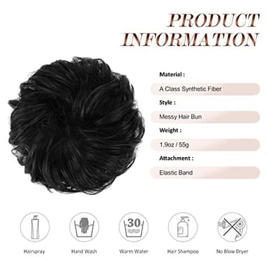 FESHFEN Messy Bun Hair Pieces - Large Wavy Curly Elastic Hair Bun Scrunchies Ponytail Extensions Synthetic Chignon Hairpieces for Women, Off Black 1.94oz - Image 5