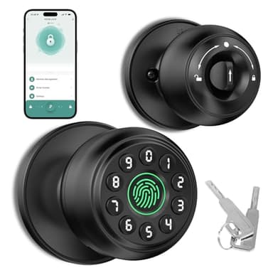 Fingerprint Door Lock，Fingerprint and Keypad Input Smart Door knob, App Controlled Biometric Door Lock, Keyless Entry, Bedroom, Office, Hotel, Apartment Auto Door knob(Matte Black) - Image 1