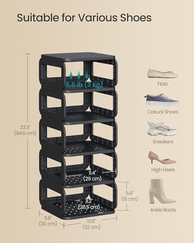 SONGMICS Shoe Rack, Shoe Organizer, 6 Shelves, Shoe Storage, Narrow Shoe Shelf, Open Shelf for Entryway, Living Room, Bathroom, Space-Saving, Ink Black ULPC037B01 - Image 6
