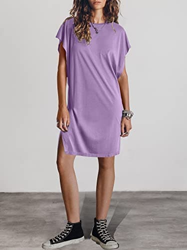 ANRABESS Women’s Summer T Shirt Dress 2025 Beach Vacation Outfits Casual Simple Soft Mini Sundress Cover Up Lounge Clothes Light Purple - Image 6