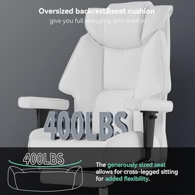 EXCEBET Big and Tall Office Chair with Footrest, PU Leather High Back Executive Office Chair 400lbs, Ergonomic Computer Chairs Lumbar Support for Heavy People (White) - Image 3