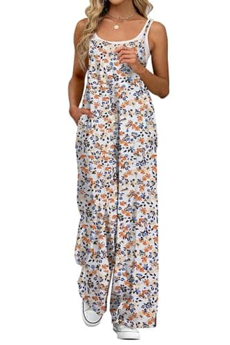 ATOG Women's Summer Jumpsuits Boho Wide Leg Overalls Casual Floral Print Rompers Beach Outfits with Pockets(Floral Yellow,X-Large) - Image 1