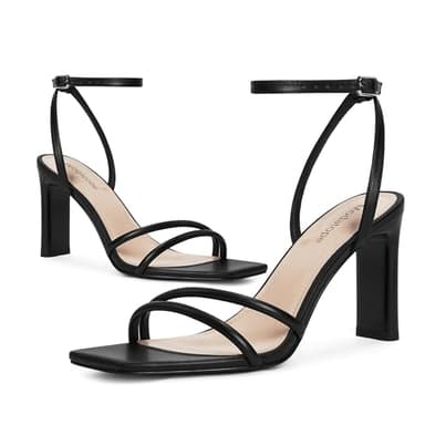 Modatope Black heels for Women Sandals Square Open Toe Chunky High Heels Strappy Ankle Strap Sandals Comfort Dress Party Shoes Size 9.5 - Image 3