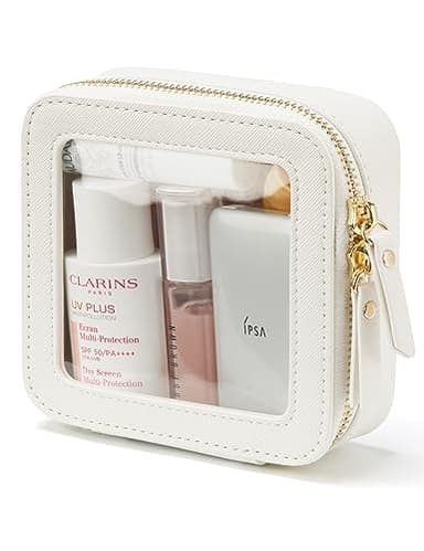 Small Cosmetic Bag for Purse Mini Makeup Bag for School Cute Clear Make Up Pouch for Travel Tiny Leather White Make Up Organizer Case for Backpack Toiletry Bag Waterproof Square Pouch with Zipper - Image 1