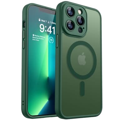 CANSHN Magnetic Compatible with iPhone 13 Pro Case, Upgraded [Full Camera Protection] [Compatible with Magsafe] [Translucent Matte] Shockproof Protective Phone Case Cover 6.1 Inch - Deep Green - Image 1