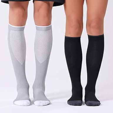 FITRELL 3 Pairs Compression Socks for Women and Men 20-30mmHg- Circulation and Muscle Support Socks for Travel, Running, Nurse, Knee High, Medical Black+White+Grey Small-Medium - Image 6