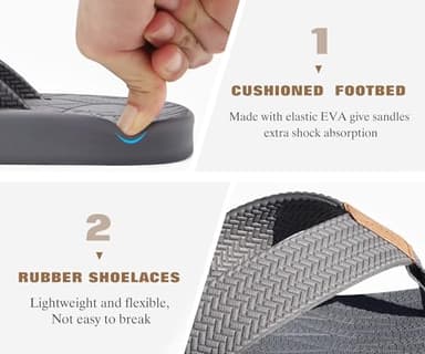 KuaiLu Mens Flip Flops Arch Support Comfortable Cushion Memory Foam Recovery Walking Waterproof Leather Thong Sandals Orthotic Plantar Fasciitis Summer Casual Beach Pool Slip on Slippers Grey Size 11 - Image 6