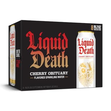 Liquid Death, Cherry Obituary, Cherry-Flavored Sparkling Water, 8-Pack (19.2oz Cans), Low Calorie & No Artificial Sweeteners - Image 8
