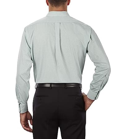 Van Heusen Men's Regular Fit Gingham Button Down Collar Dress Shirt, Green Chicory, 19.5"-20" Neck 36"-37" Sleeve - Image 2