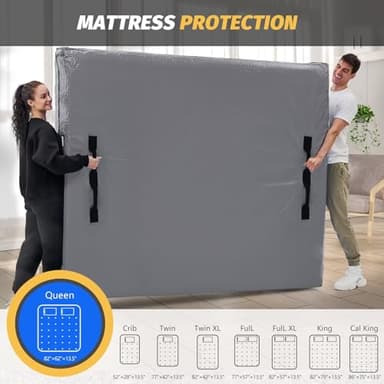 Mattress Bags for Moving and Storage, BETU Queen Mattress Protector Waterproof Mattress Cover with 8 Heavy Duty Handles and Zipper Extra Thick Moving Supplies for Bed Reusable (82x62x13.5 Grey) - Image 8