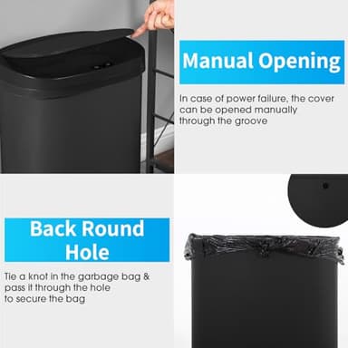 BestOffice | 13 Gallon Trash Can with Lid | Automatic Touchless Garbage Can | Odor Control | Modern Oval Design | Easy to Clean | Plastic | Black | Fits Any Kitchen, Bathroom, Office or Home - Image 5