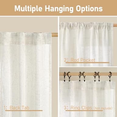 LAMIT Semi Sheer Cream Linen Curtains 36 Inch Length 2 Panels, Light Filtering Panels Back Tab and Rod Pocket Neutral Drapes for Bathroom/Kitchen/Loft Room, 34 x 36 Inch - Image 4